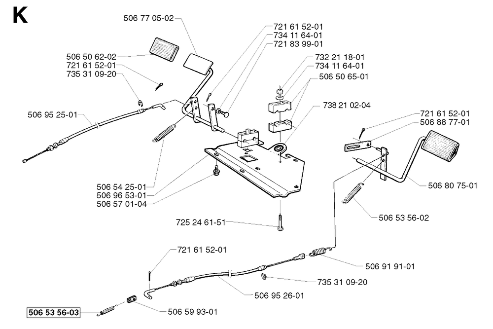 Pedals Diagram and Parts List for R11 2002-02 Husqvarna Lawn Tractor