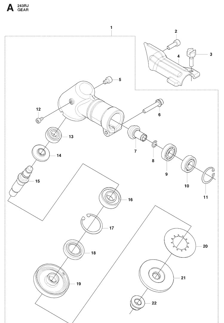 Bevel Gear 2 Diagram and Parts List for 243RJ 20090900001-20113200000 Husqvarna Brush Cutter