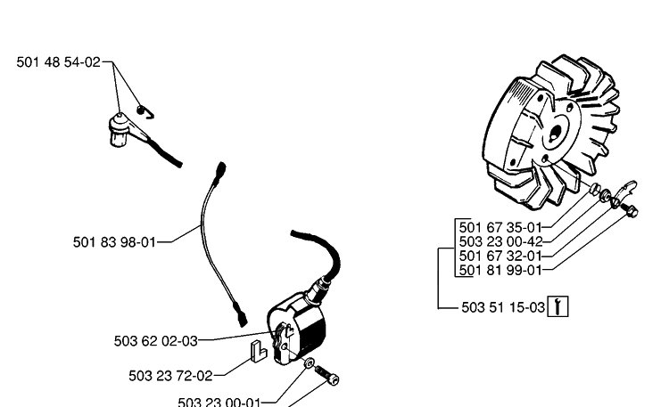 Ignition System Diagram and Parts List for 268 19970100001-19994500000 Husqvarna Chainsaw