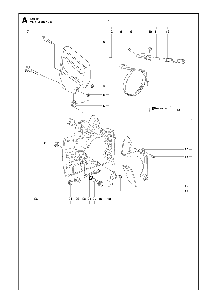 Chain Brake Diagram and Parts List for 339XP 20100600001-Current Husqvarna Chainsaw