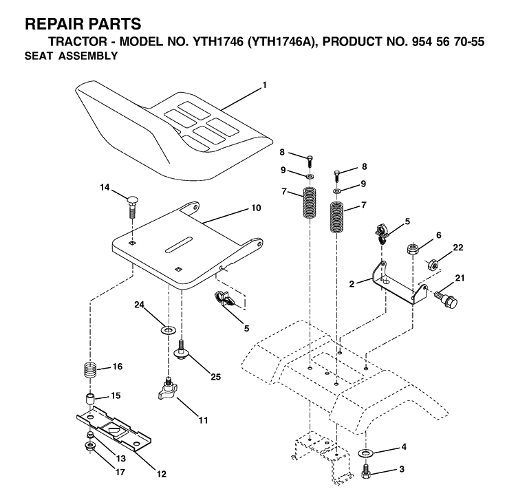 Seat Diagram and Parts List for YTH1746 (954567055)(2000-11) Husqvarna Lawn Tractor