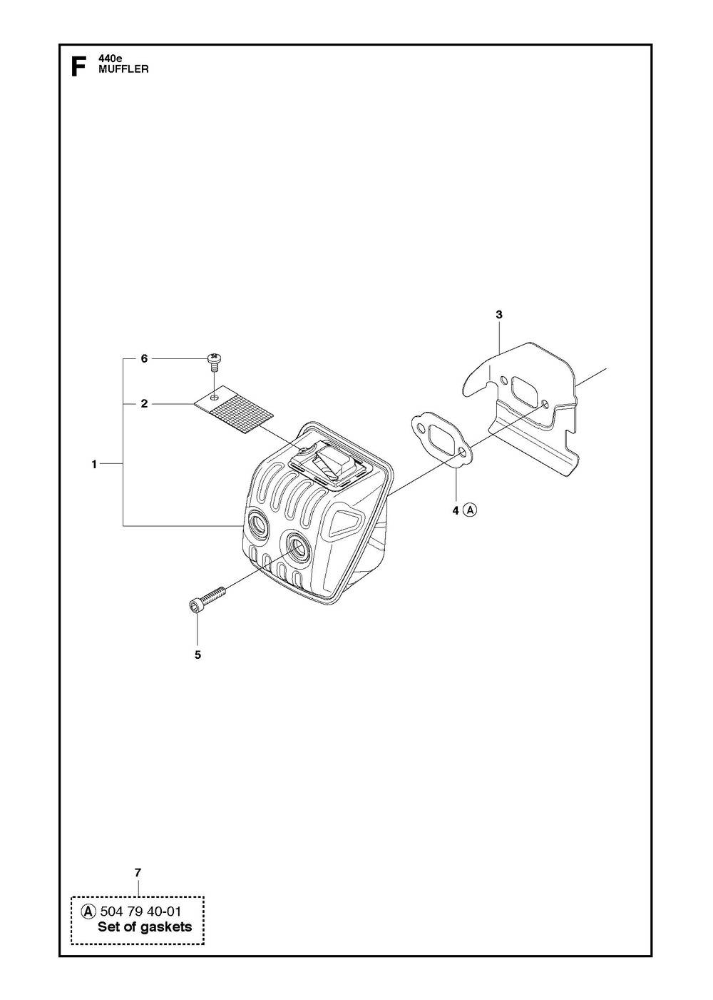 Muffler Diagram and Parts List for 440 e-series Husqvarna Chainsaw