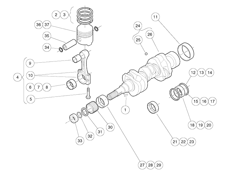Piston And Crankshaft Diagram and Parts List for HUV4421GXP 2009 Husqvarna Lawn Tractor