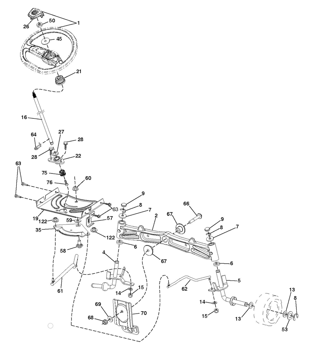 Steering Diagram and Parts List for TS154X  Husqvarna Lawn Tractor