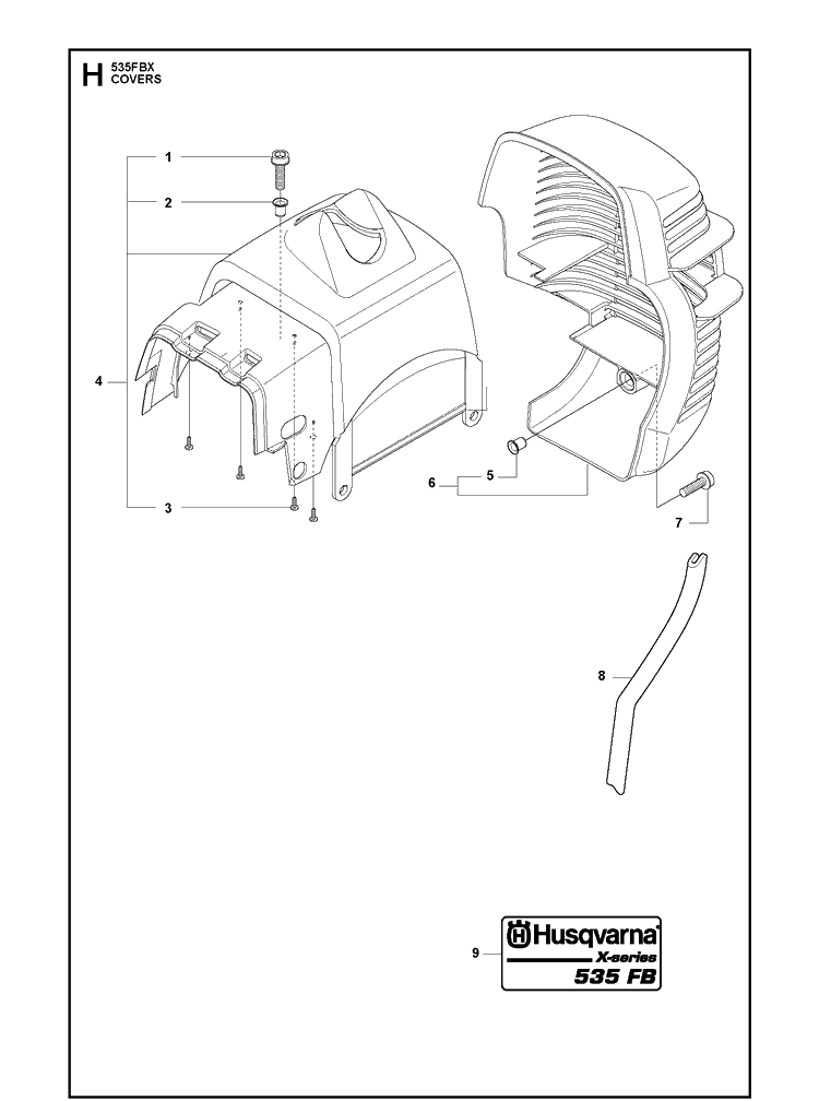 Cover Diagram and Parts List for 535FBX  Husqvarna Brush Cutter