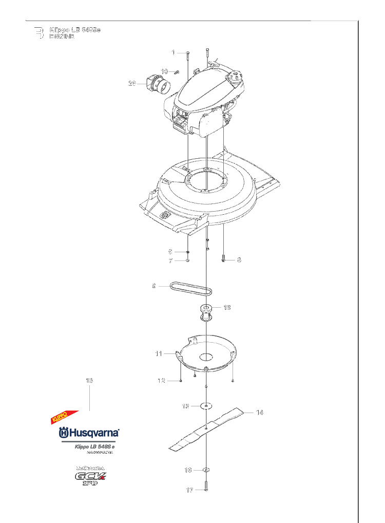 Engine Diagram and Parts List for KLIPPOLB548SE  Husqvarna Lawn Mower