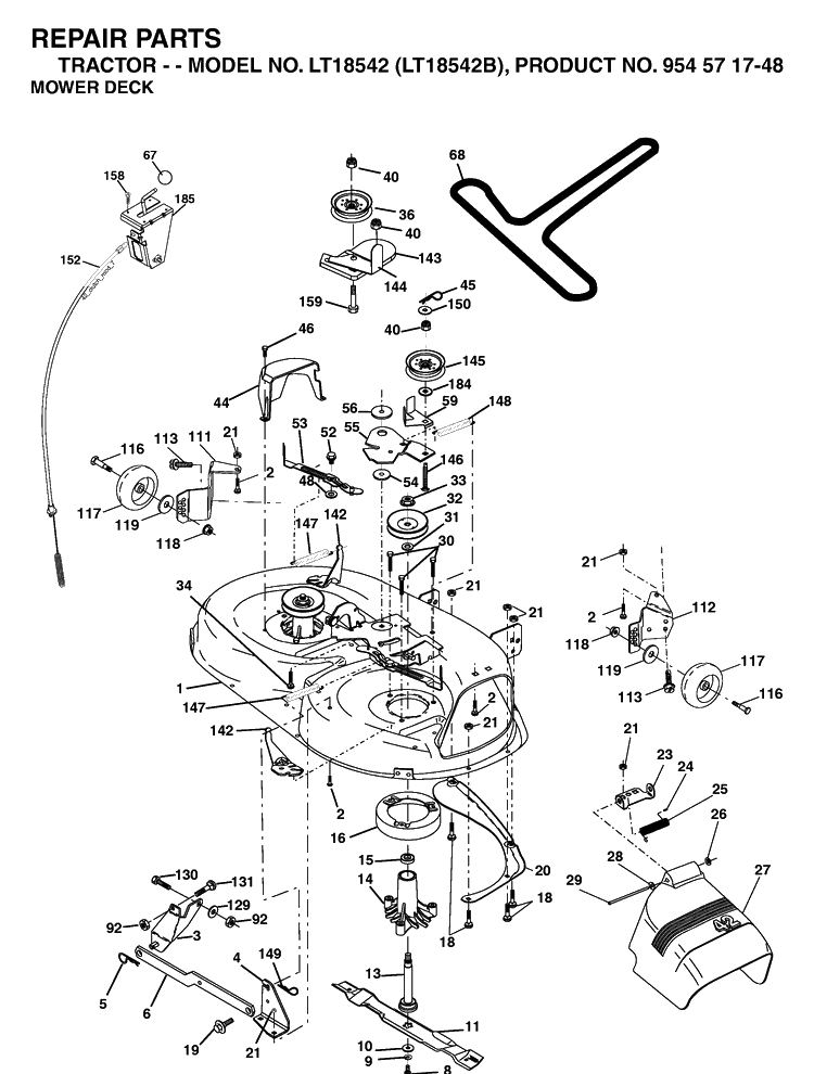 Mower Deck / Cutting Deck Diagram and Parts List for LT18542-LT18542B 2004-02 Husqvarna Lawn Tractor