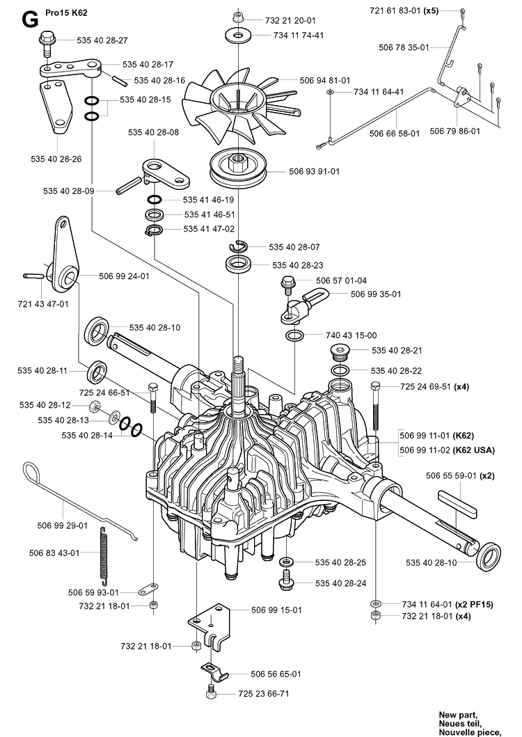 Transmission Diagram and Parts List for PR15 2003-01 Husqvarna Lawn Mower