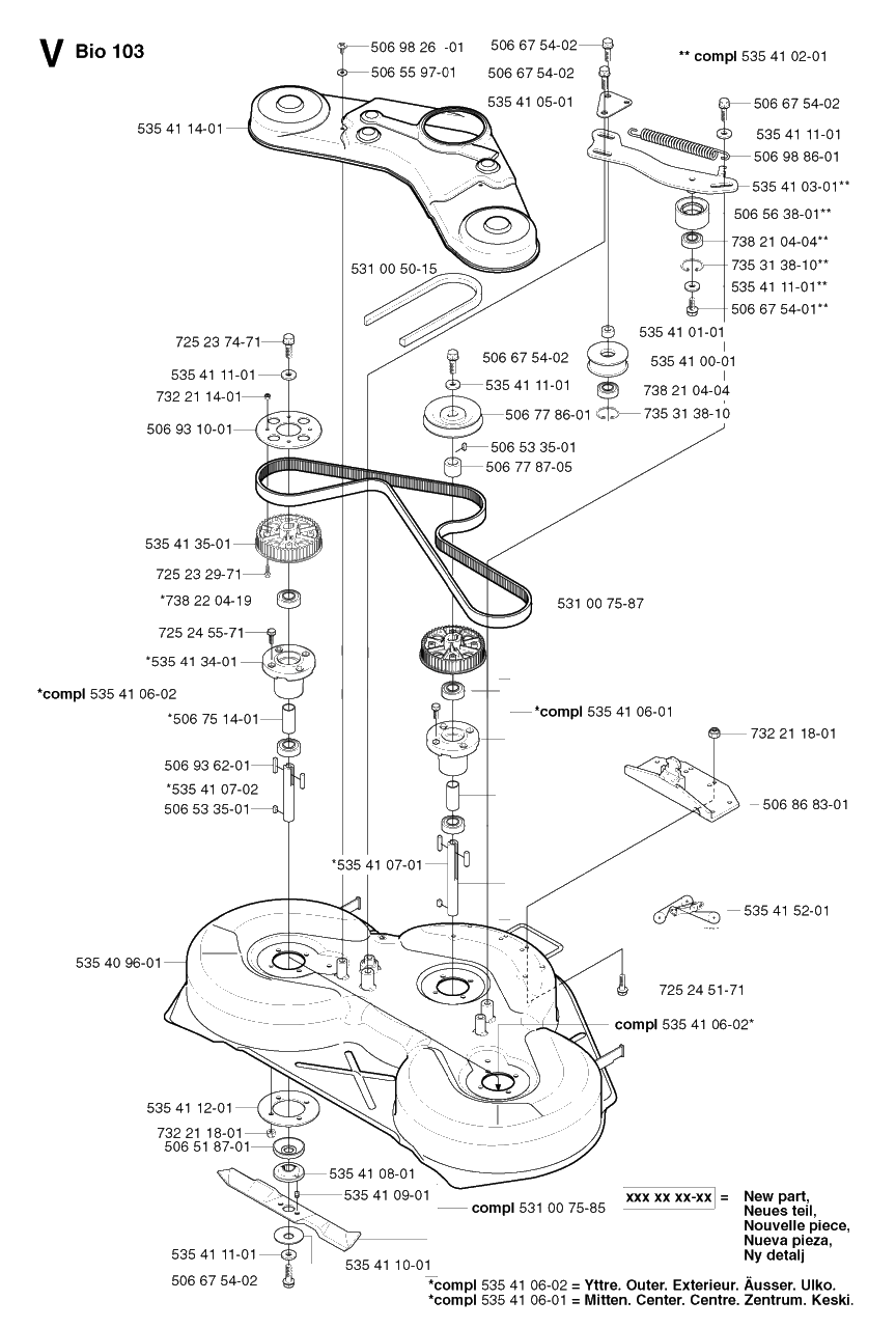 103cm Cutting Deck Diagram and Parts List for PF21 2002-05 Husqvarna Lawn Tractor