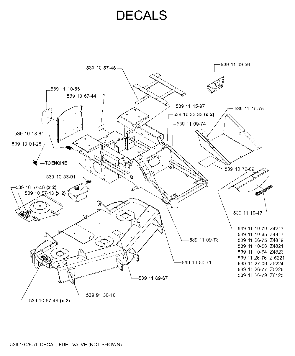 Decals Diagram and Parts List for IZ5224TLKOA (968999332)(2005-12) Husqvarna Lawn Tractor