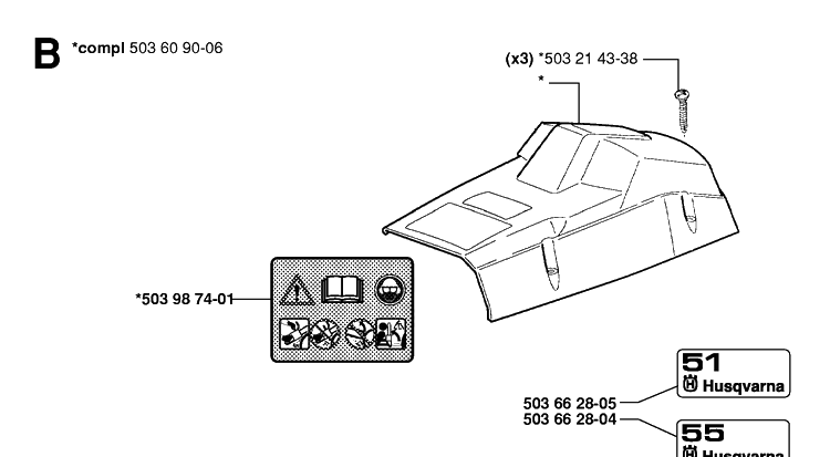 Cover Diagram and Parts List for 55 20001900001-Current Husqvarna Chainsaw
