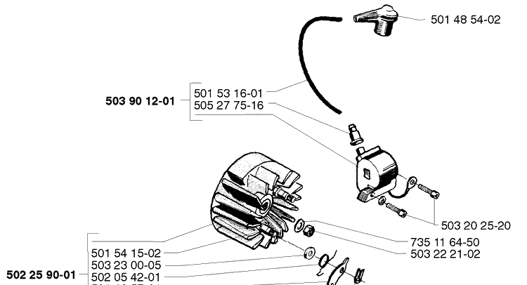 Ignition/Flywheel Diagram and Parts List for 250R 1999-04 Husqvarna Brush Cutter
