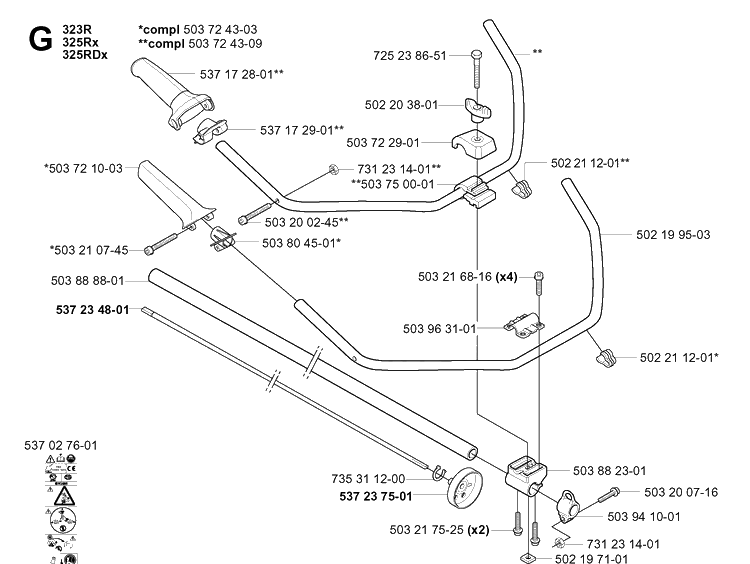 Shaft And Handle 3 Diagram and Parts List for 323L 20051800001-20061400000 Husqvarna Edger