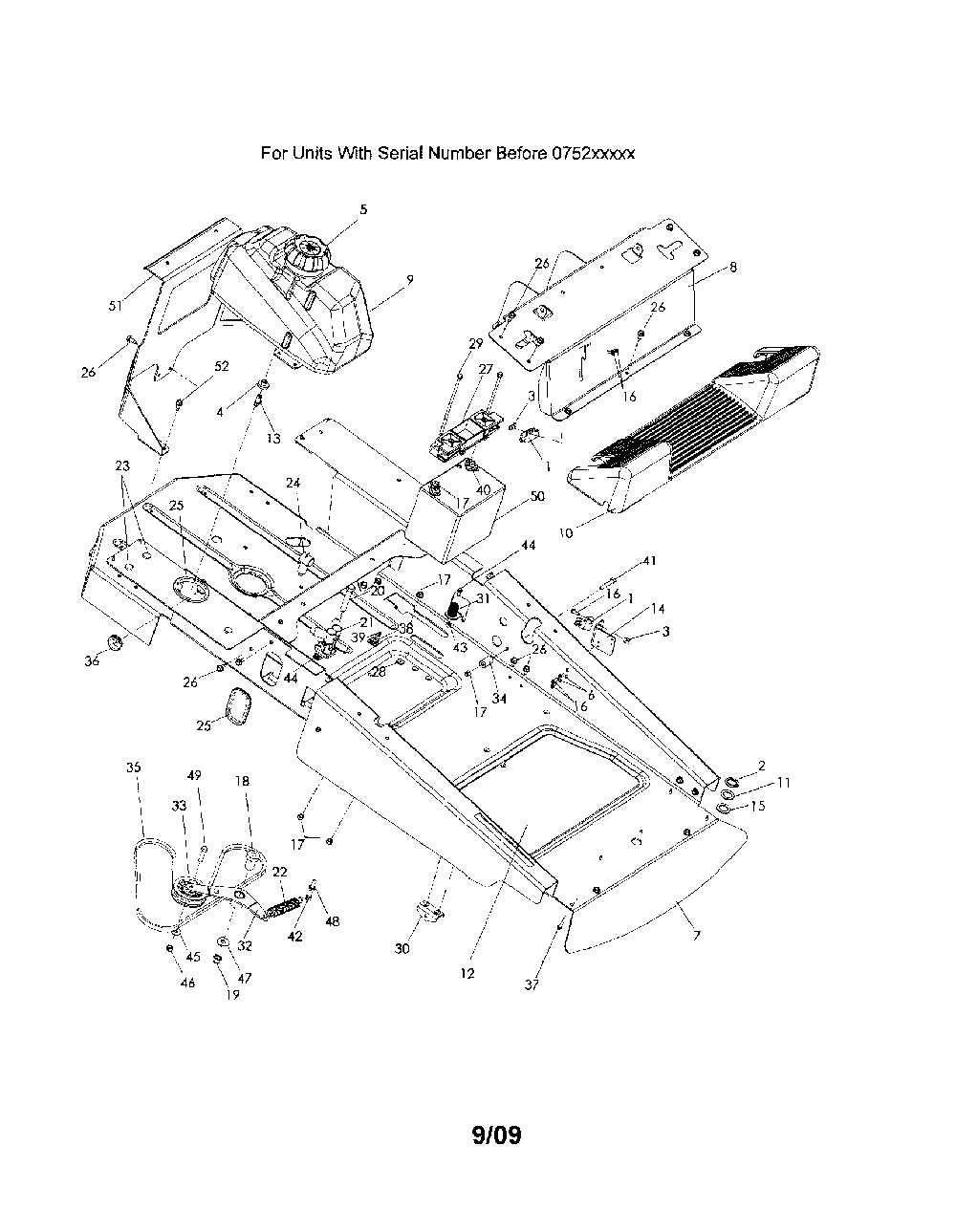 Chassis/frame Diagram and Parts List for Z4220-968999655  Husqvarna Lawn Mower