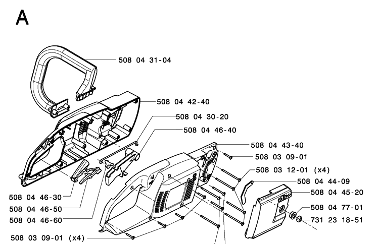 Chassis / Frame Diagram and Parts List for 317 20050100001-20053600000 Husqvarna Chainsaw