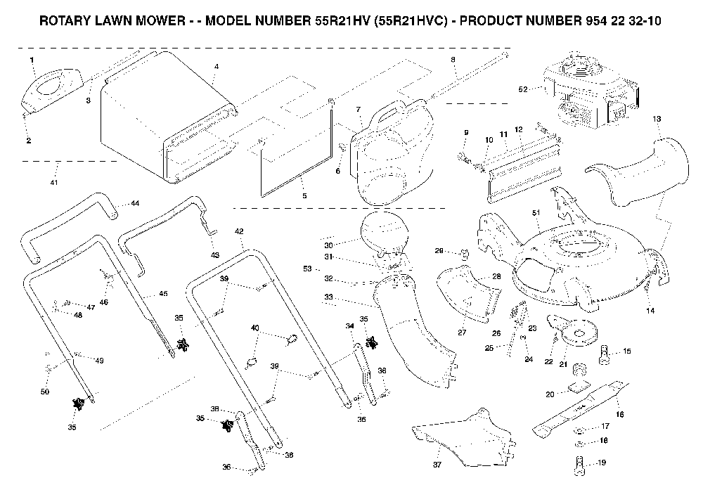 Repair Parts Diagram and Parts List for 55R21HVC (954223210, 532183699)(2004-03) Husqvarna Lawn Mower