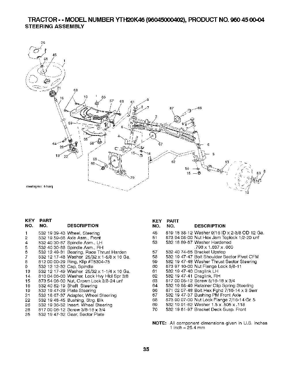 Steering Diagram and Parts List for YTH20K4696045000402 2007-07 Husqvarna Lawn Tractor