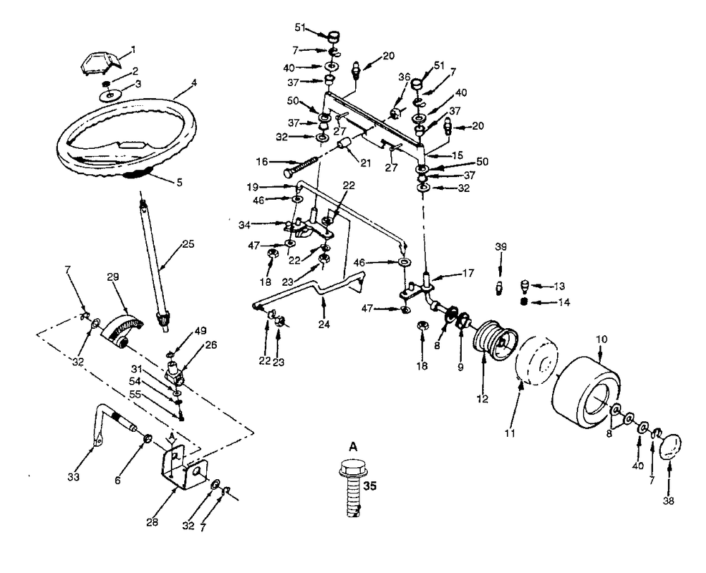 Steering, Front Axle And Wheels Diagram and Parts List for LT125 (954000332-D)(1991-10) Husqvarna Lawn Tractor