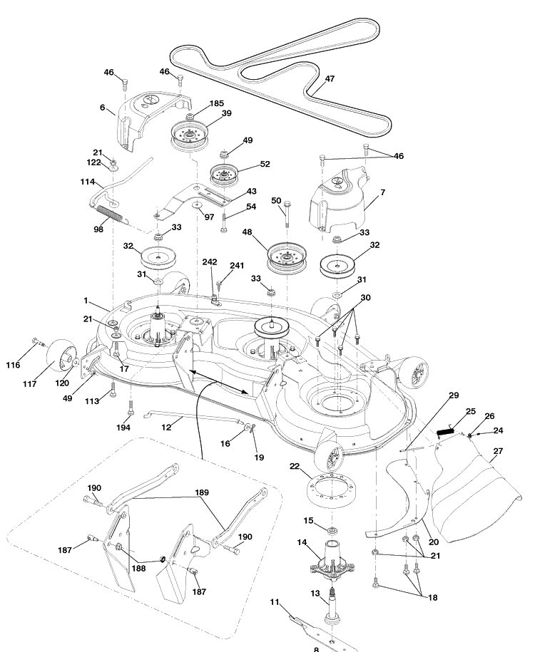 Mower Deck Diagram and Parts List for YTH23V48 (96043008601)(2010-04) Husqvarna Lawn Mower