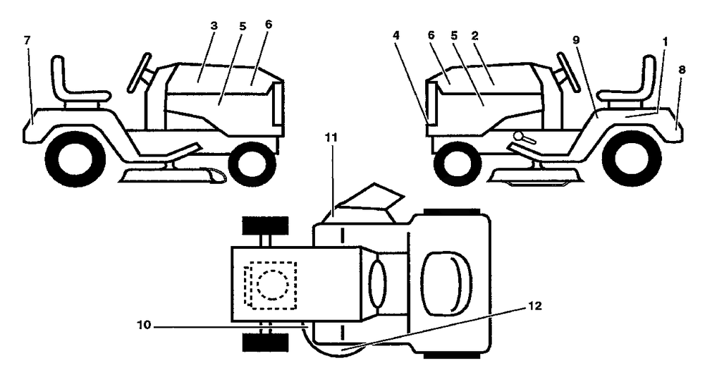 Decals Diagram and Parts List for LT100 (954000312-A)(1991-07) Husqvarna Lawn Tractor