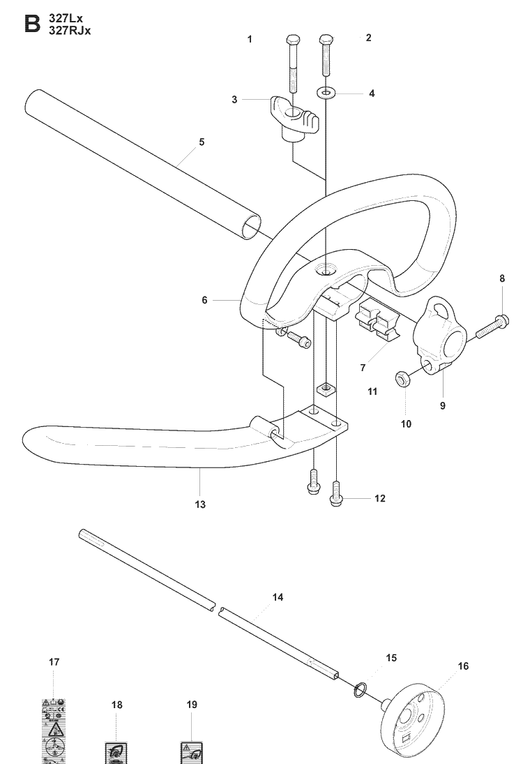 Shaft And Handle 2 Diagram and Parts List for 327LX 20080900001-Current Husqvarna Edger