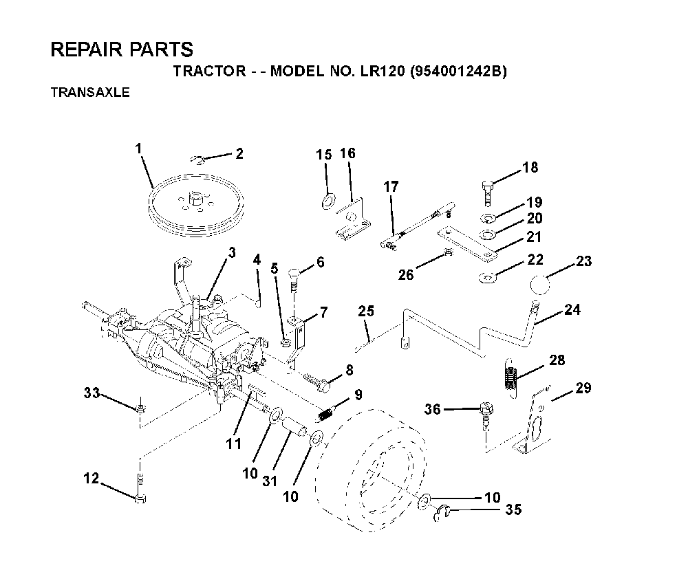 Transmission Diagram and Parts List for LR120 (954001242B)(1995-02) Husqvarna Lawn Tractor