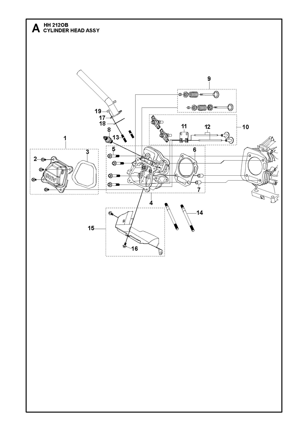 Cylinder Head Assembly Diagram and Parts List for HH212OB  Husqvarna Engine
