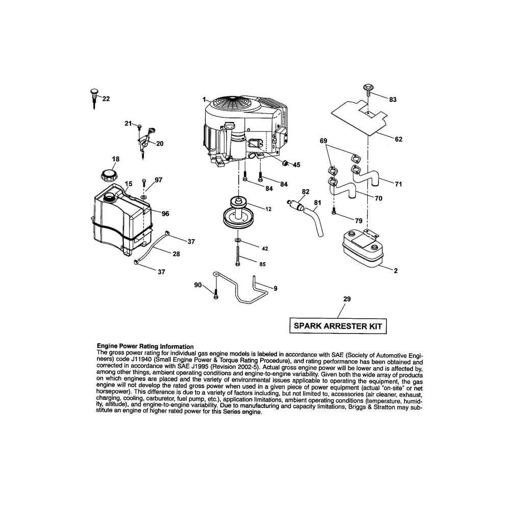 Engine Diagram and Parts List for 917287542  Husqvarna Lawn Tractor