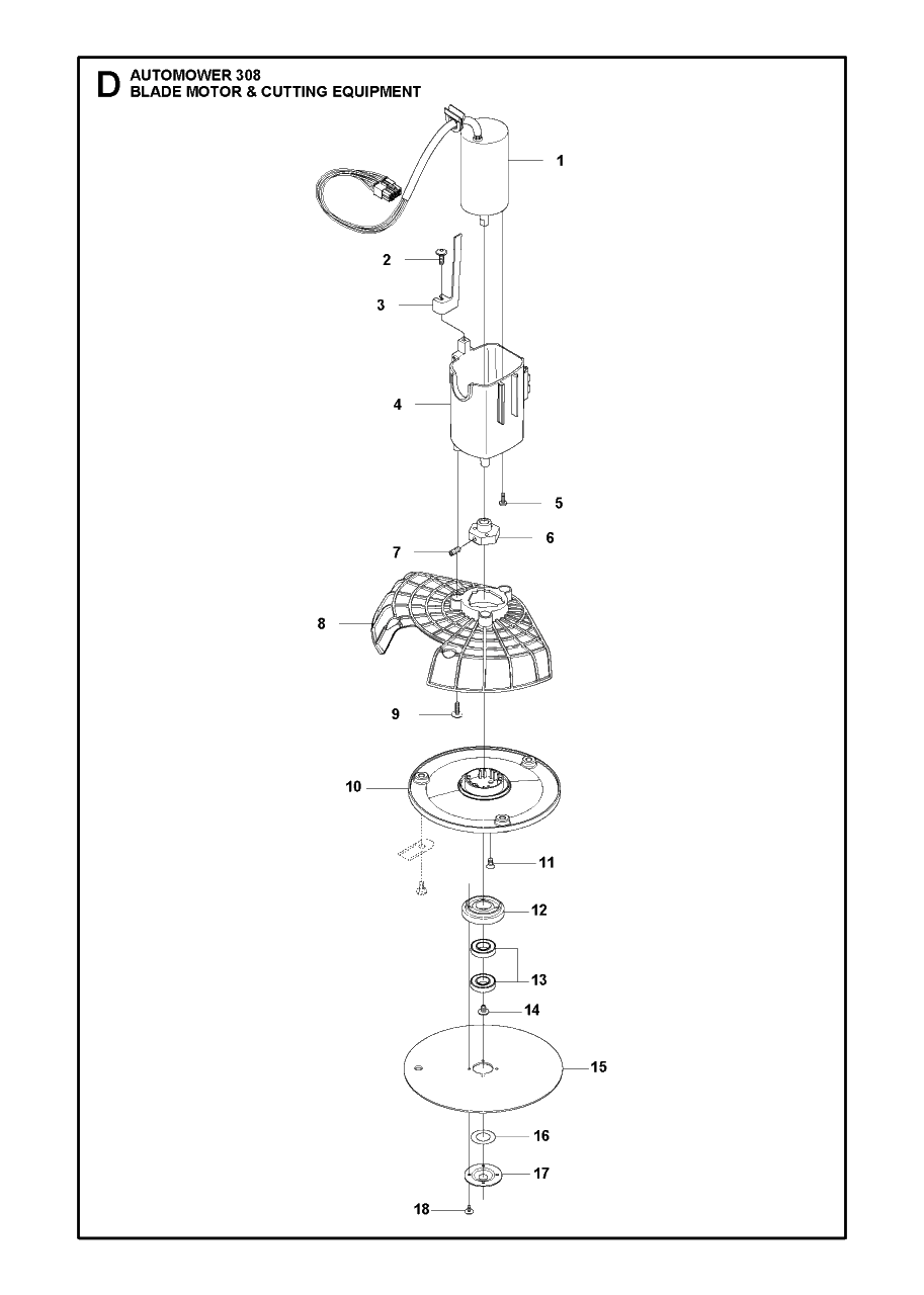 Blade Motor And Cutting Equipment Diagram and Parts List for 308 2013-06 Husqvarna Lawn Mower