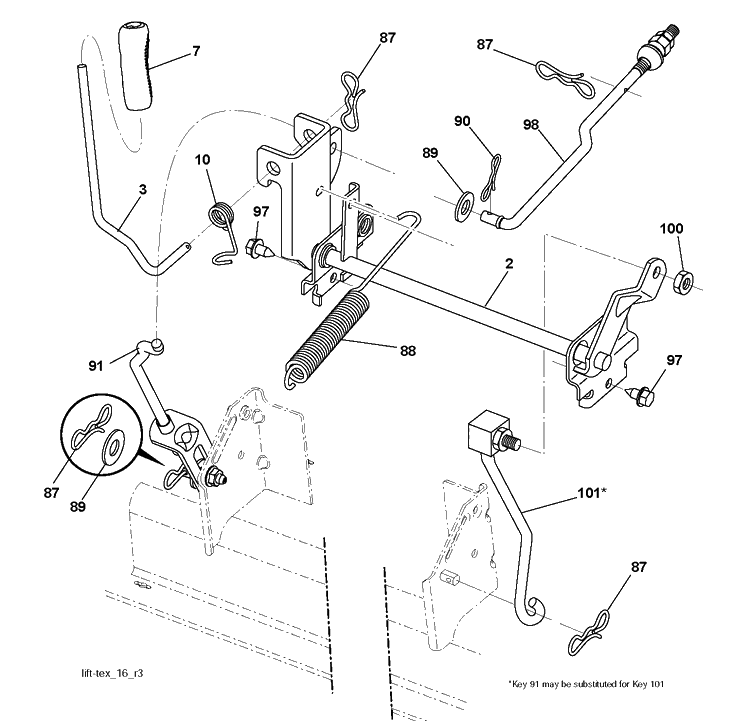Mower Lift / Deck Lift Diagram and Parts List for YTH150 (96041002203)(2009-01) Husqvarna Lawn Tractor