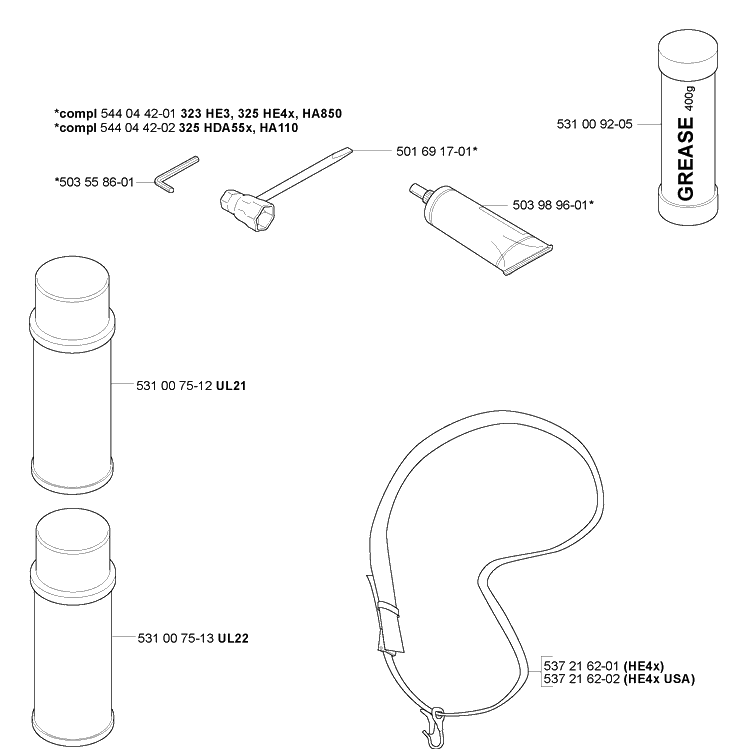 Accessories Diagram and Parts List for HA110 2005-09 Husqvarna Hedge Trimmer