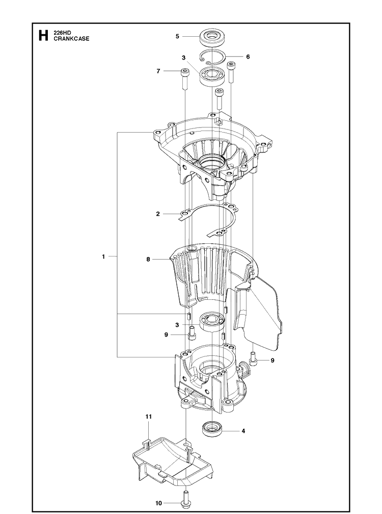Crankcase Diagram and Parts List for 226HD75S 20090100001-20130499999 Husqvarna Hedge Trimmer