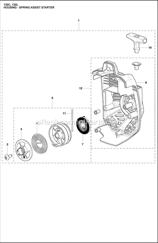 Housing Spring Assist Diagram and Parts List for 130L  Husqvarna Trimmer