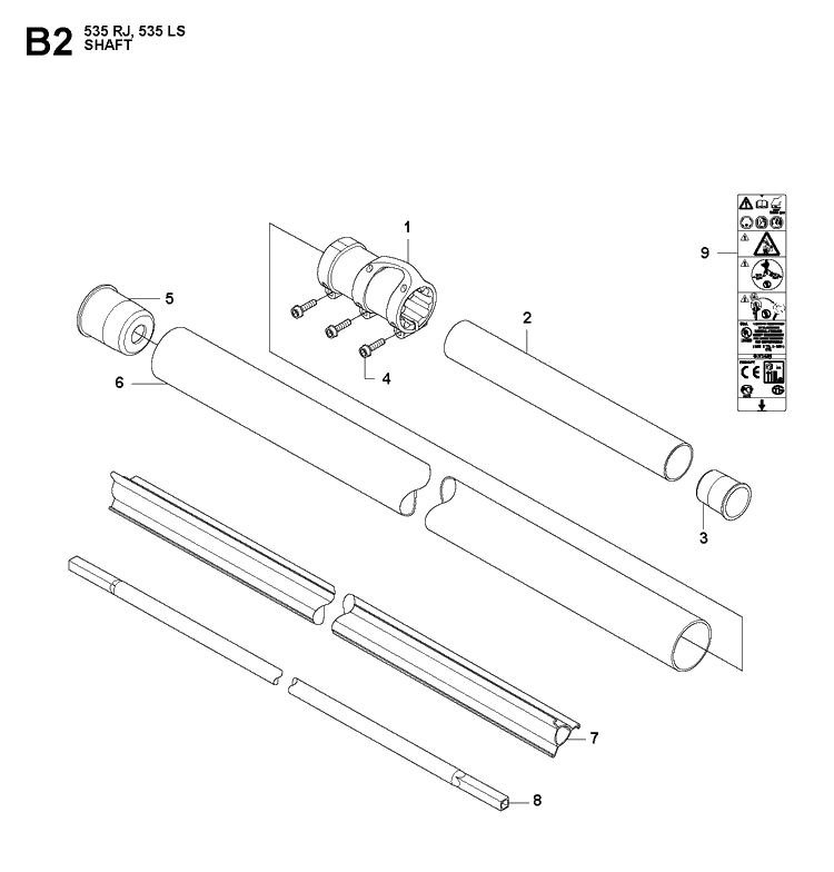Shaft Diagram and Parts List for 535RJ  Husqvarna Brush Cutter