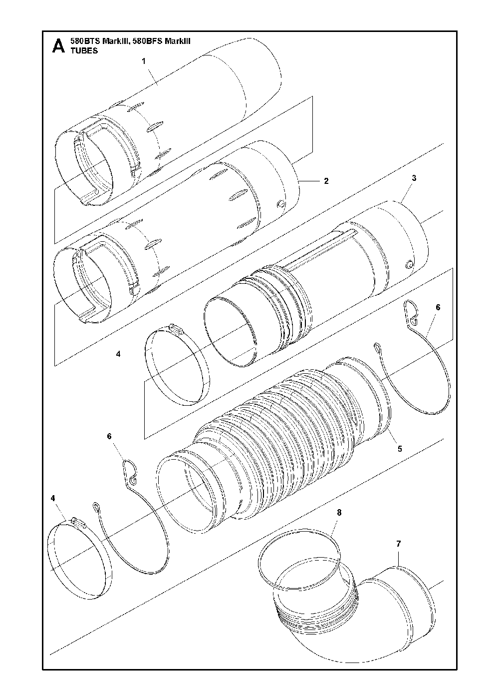 Tube Diagram and Parts List for 580BFSMARKIII 580BTS Mark III Husqvarna Leaf Blower / Vacuum