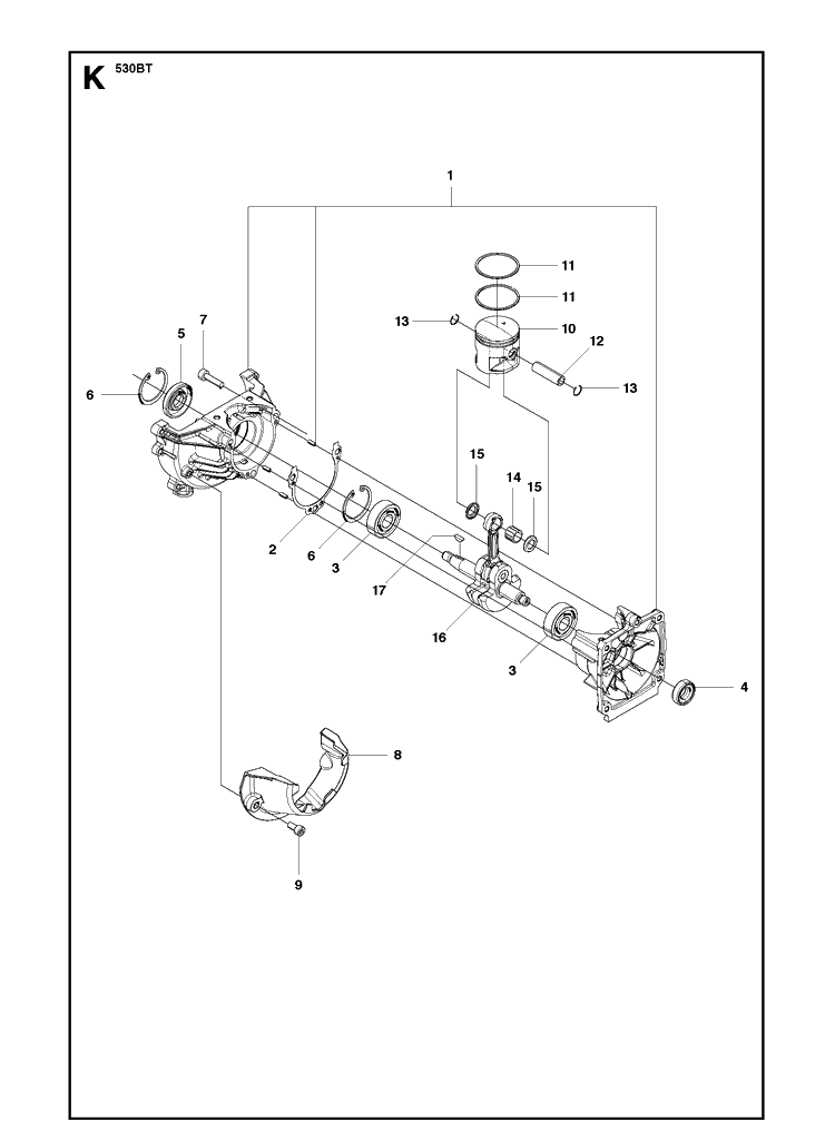 Piston And Crankshaft Diagram and Parts List for 530BT 20123800001-Current Husqvarna Leaf Blower / Vacuum