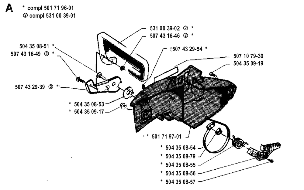 Chain Brake Diagram and Parts List for 35 19902200001 & Above Husqvarna Chainsaw
