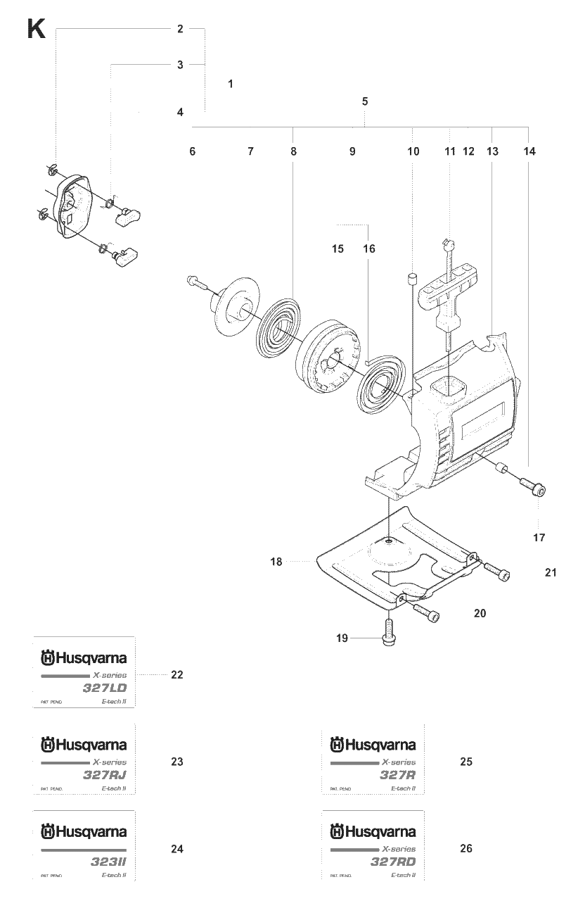 Starter 2 Diagram and Parts List for 327LX 20080900001 - 20090100000 Husqvarna Trimmer