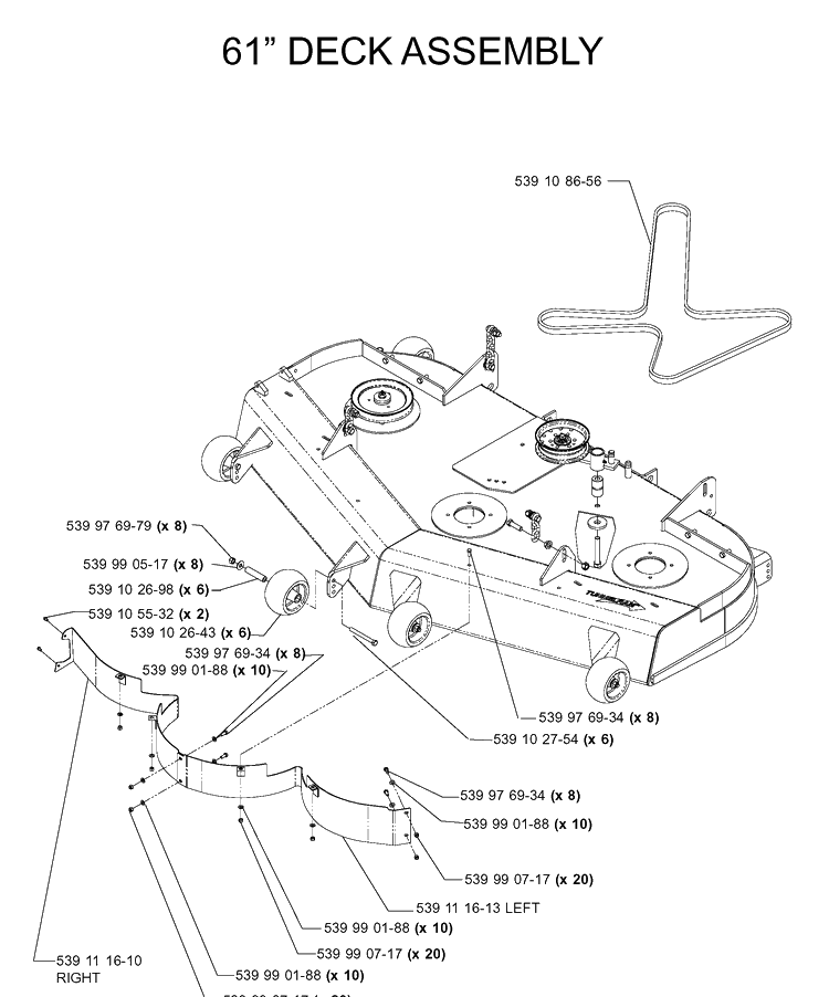 61 Inch/155cm Cutting Deck Diagram and Parts List for IZ5223T (968999257)(2005-08) Husqvarna Lawn Mower