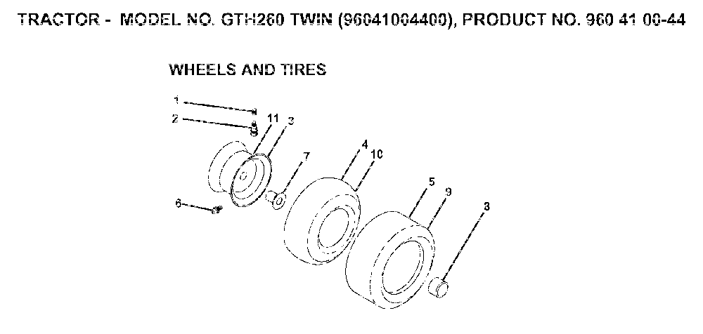 Wheels And Tires Diagram and Parts List for GTH260TWIN (96041004400, 960410044)(2007-02) Husqvarna Lawn Tractor
