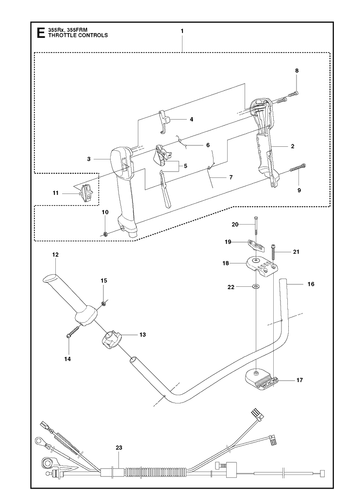 Throttle Controls Diagram and Parts List for 355RX 20082700001-20144899999 Husqvarna Brush Cutter