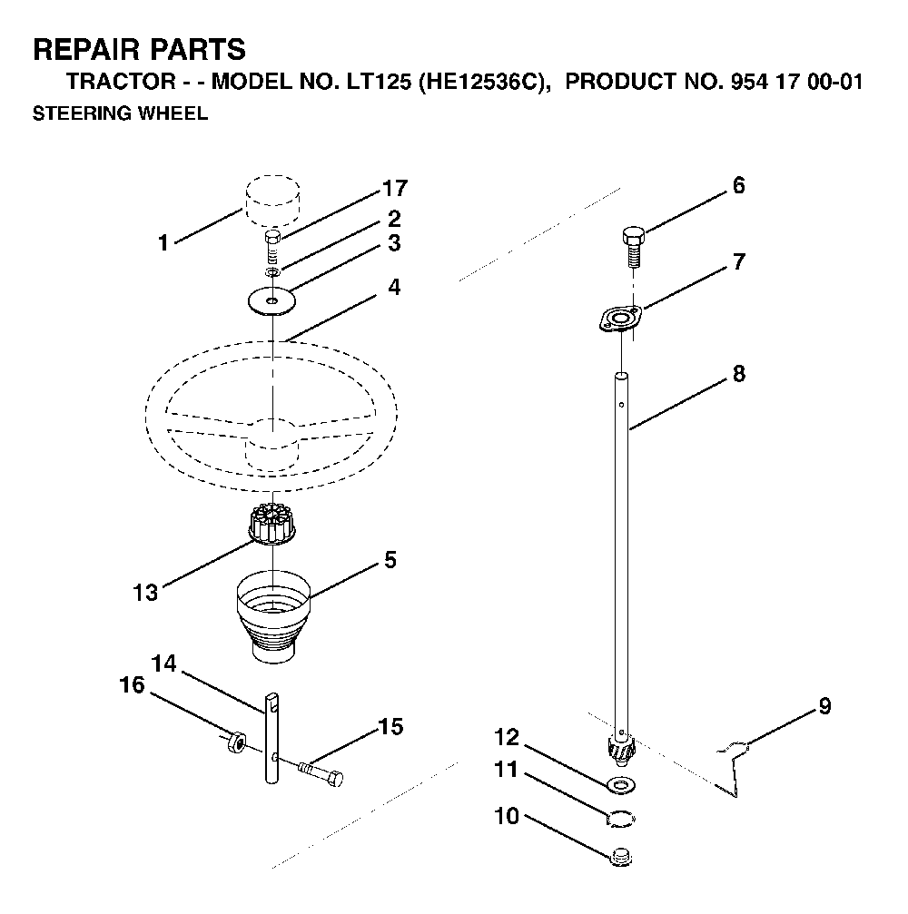 Steering Diagram and Parts List for LT125 (HE12536C, 954170001)(1998-03) Husqvarna Lawn Tractor