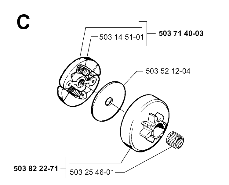 Clutch Diagram and Parts List for 335XPT 19970500001-19991000000 Husqvarna Chainsaw
