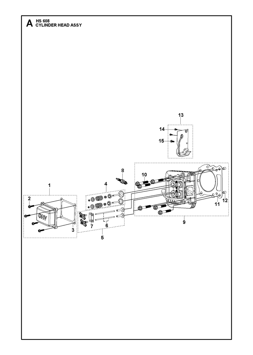 Cylinder Head Assembly Diagram and Parts List for HS608  Husqvarna Engine