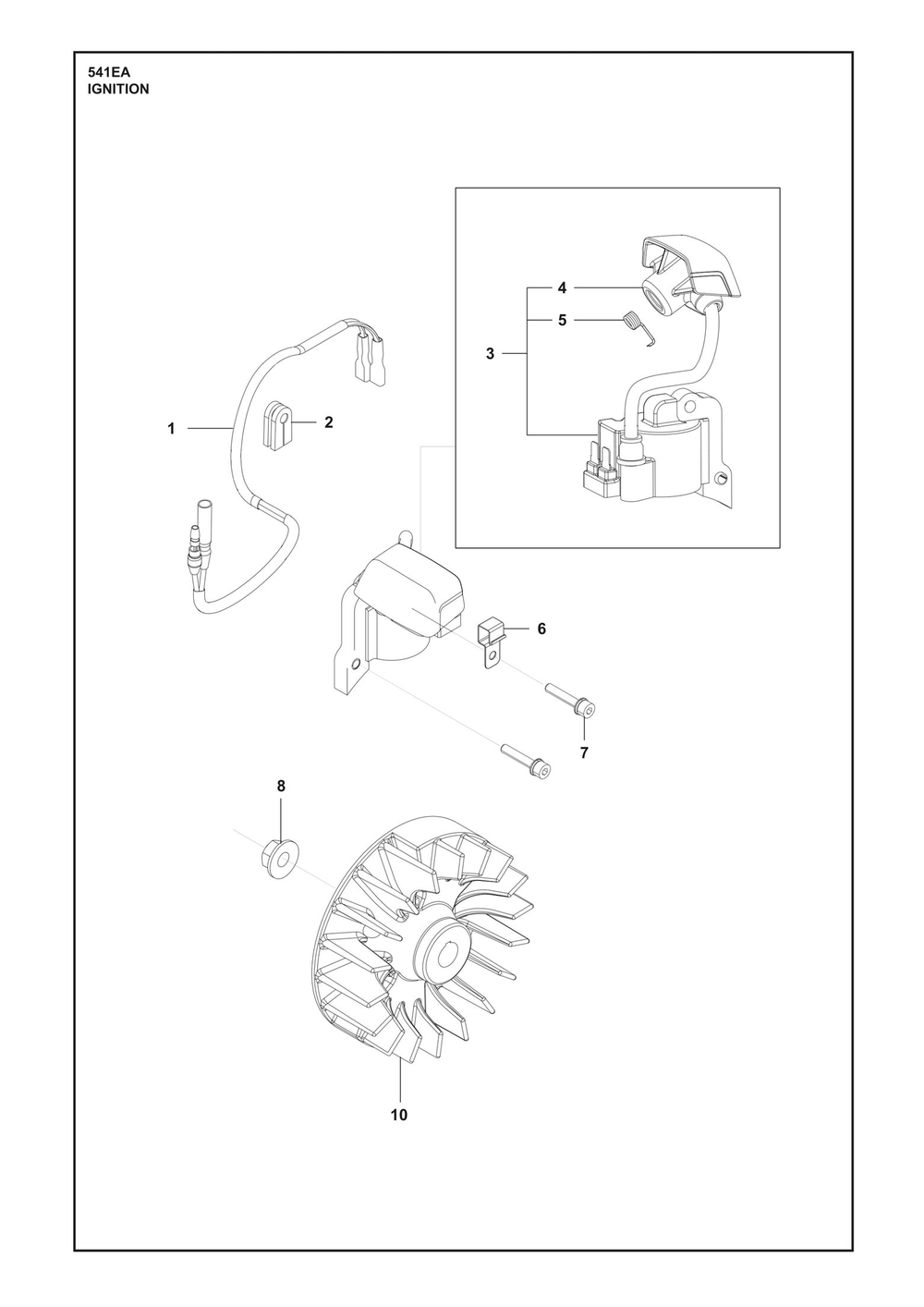 Ignition System Diagram and Parts List for 541EA  Husqvarna Auger