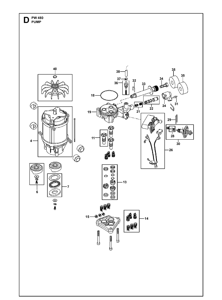 Pump Diagram and Parts List for PW480 (970468301)(2021-01) Husqvarna Pressure Washer