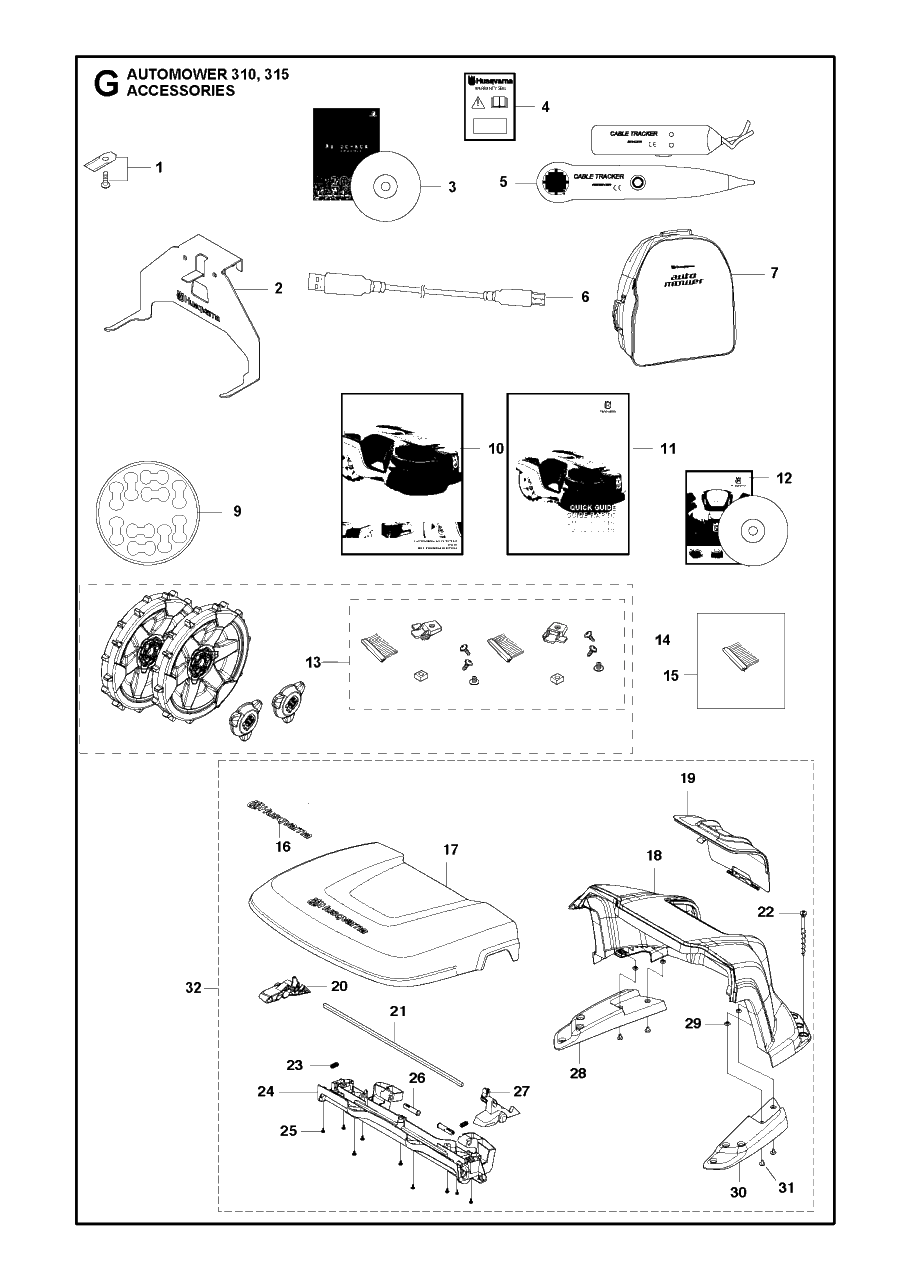Accessories Diagram and Parts List for 315 2015-03 Husqvarna Lawn Mower