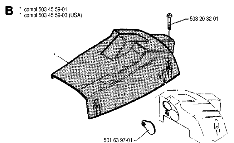 Cover Diagram and Parts List for 242 19900100001-19941400000 Husqvarna Chainsaw
