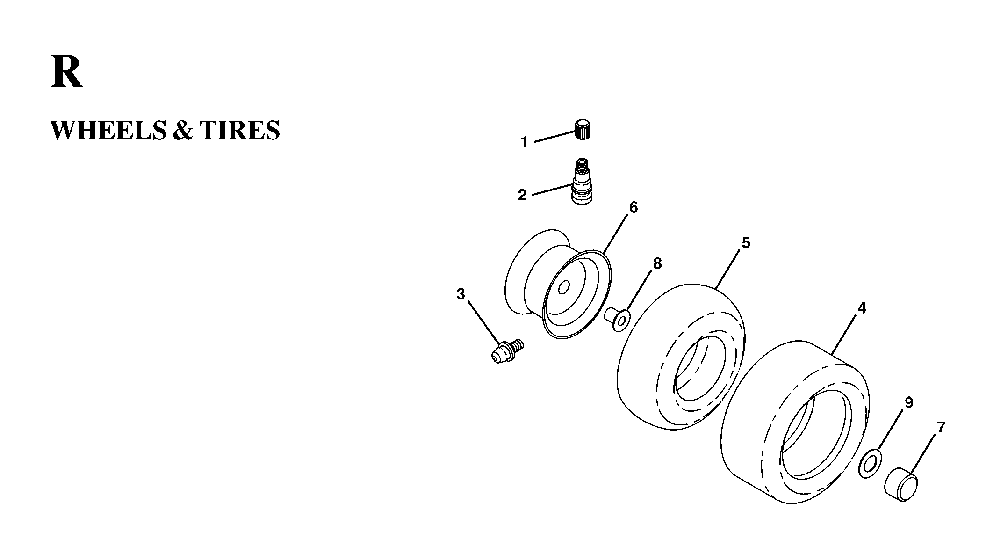 Wheels And Tires Diagram and Parts List for LT130 (HE1336D, 954820081)(1997-03) Husqvarna Lawn Tractor