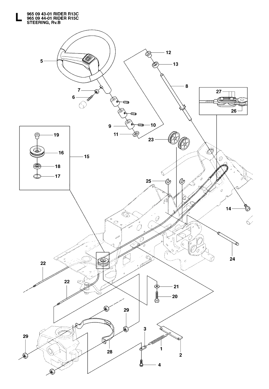 Steering Diagram and Parts List for R15C (965094401)(2007-01) Husqvarna Lawn Tractor